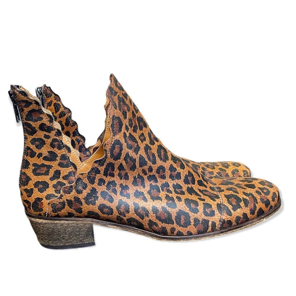 Klub Nico Bae Scallop Bootie-Leopard Leather Low Cut our Fashion Ankle Bootie